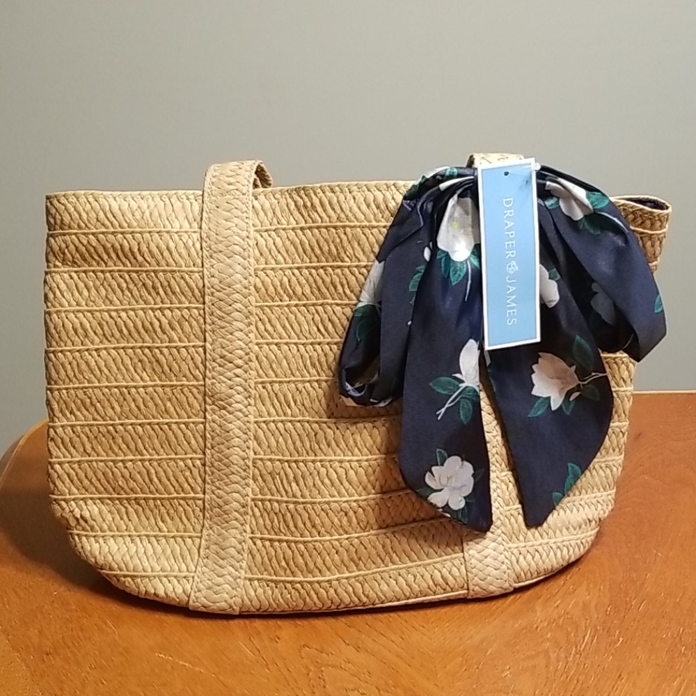 Draper James Straw Bag with Floral Scarf